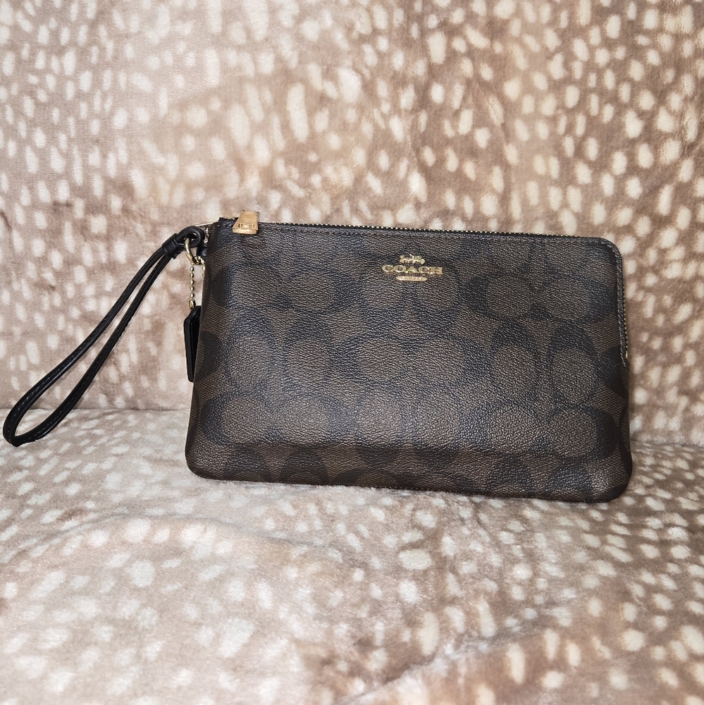 Coach Dark Brown Signature Wristlet